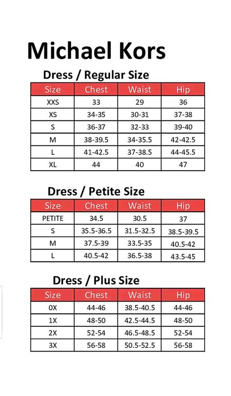 Michael Kors size chart for women